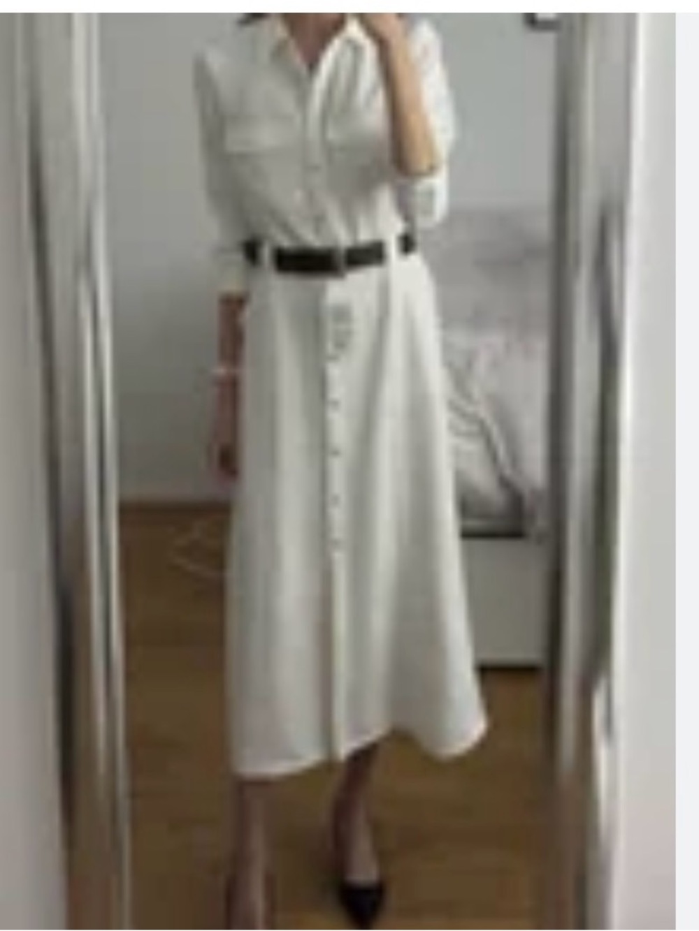 Zara White Shirt Midi Dress with Black Belt Have Pockets